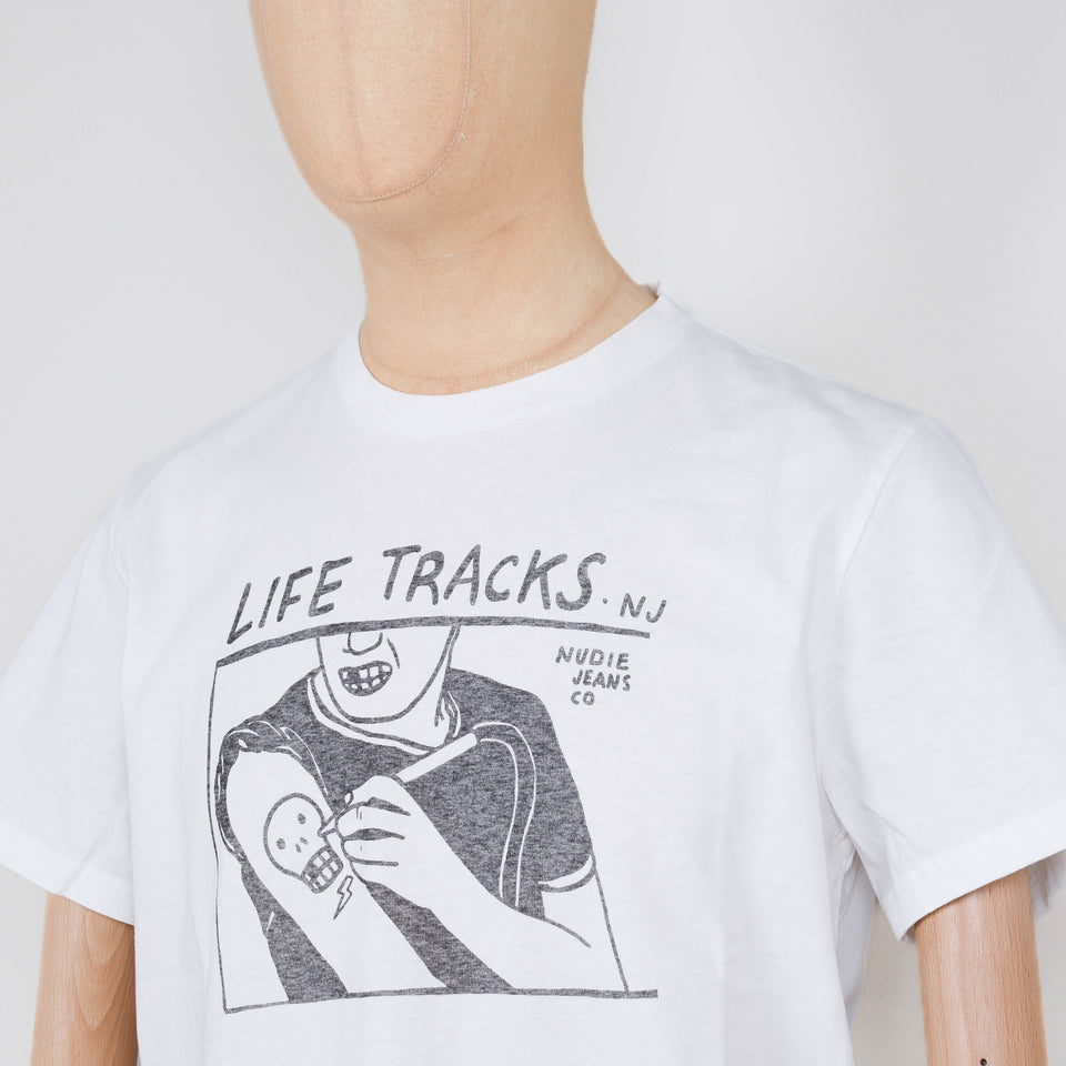 Nudie Jeans Roy Life Tracks T-Shirt - Chalk White