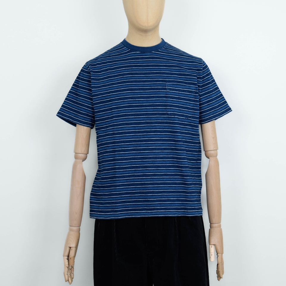 Beams Plus Pocket Tee Indigo Stripe - Navy
