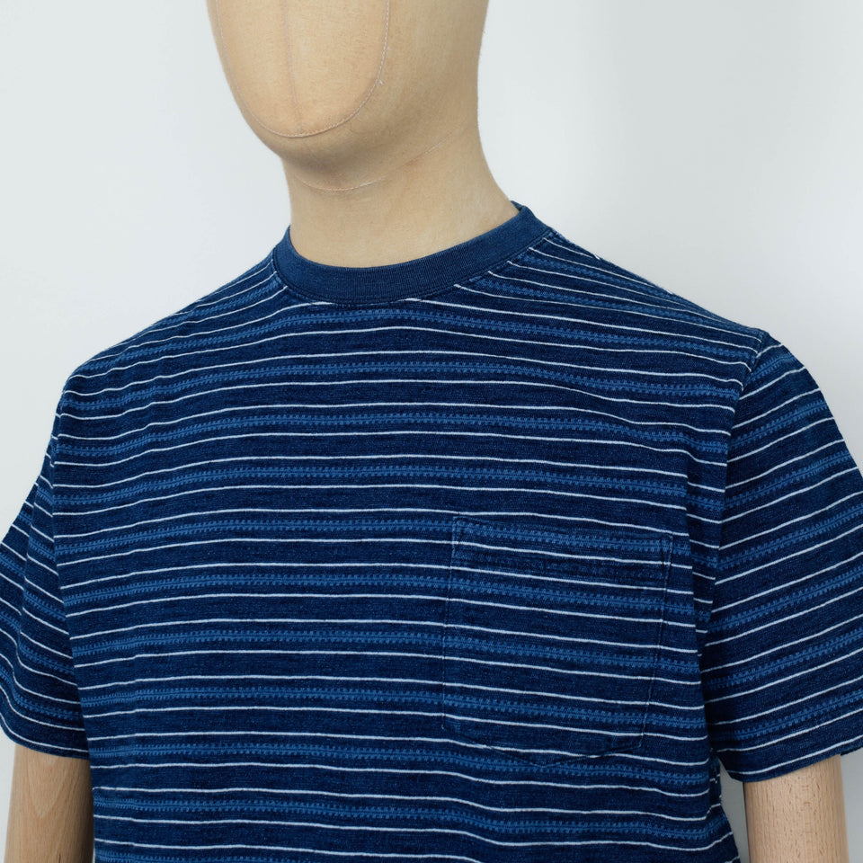Beams Plus Pocket Tee Indigo Stripe - Navy
