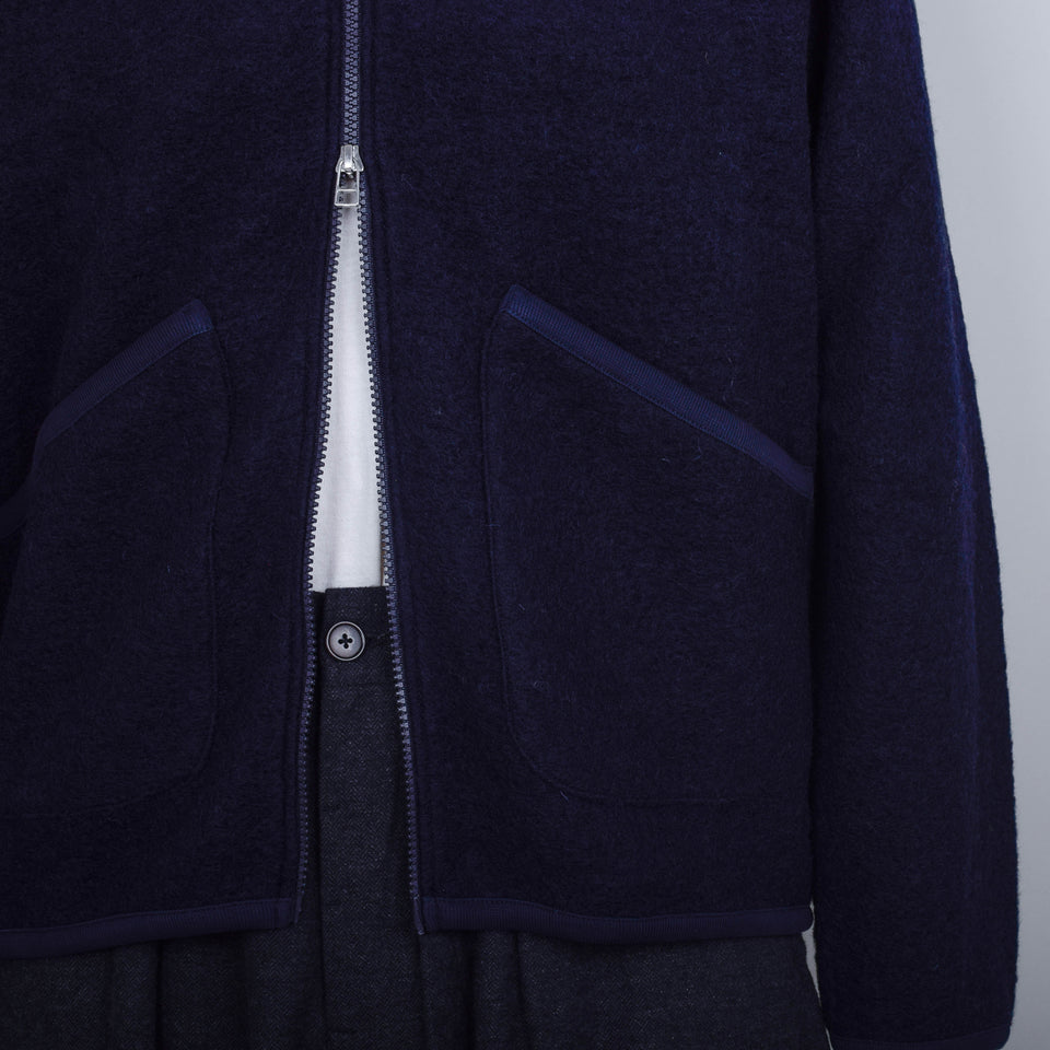 Universal Works Wool Fleece Zip Bomber Jacket - Navy