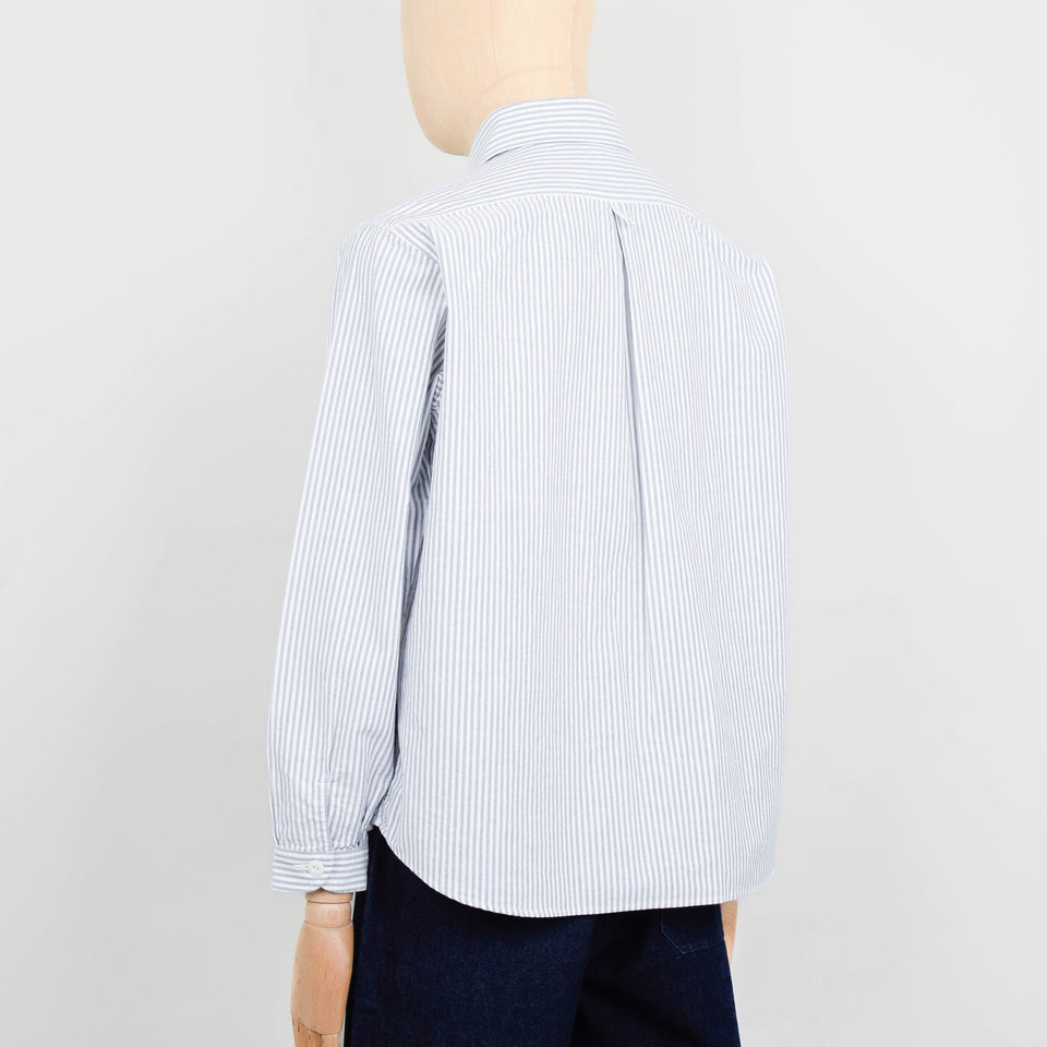 Danton Round Collar P.O Shirt L/S - Navy White Stripe