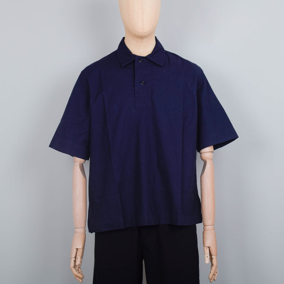 MHL Offset Placket Polo Textured Cotton - Ink