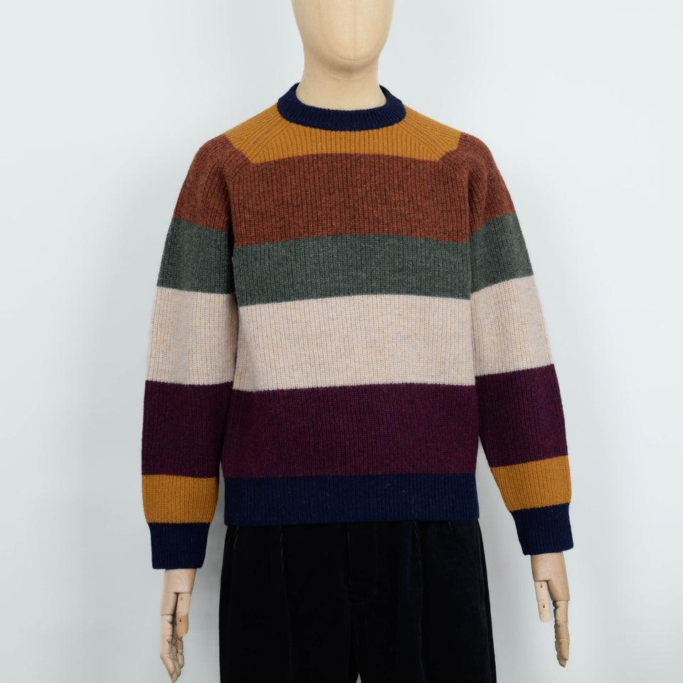 Beams Plus Crew Multi Stripe 5G - Navy