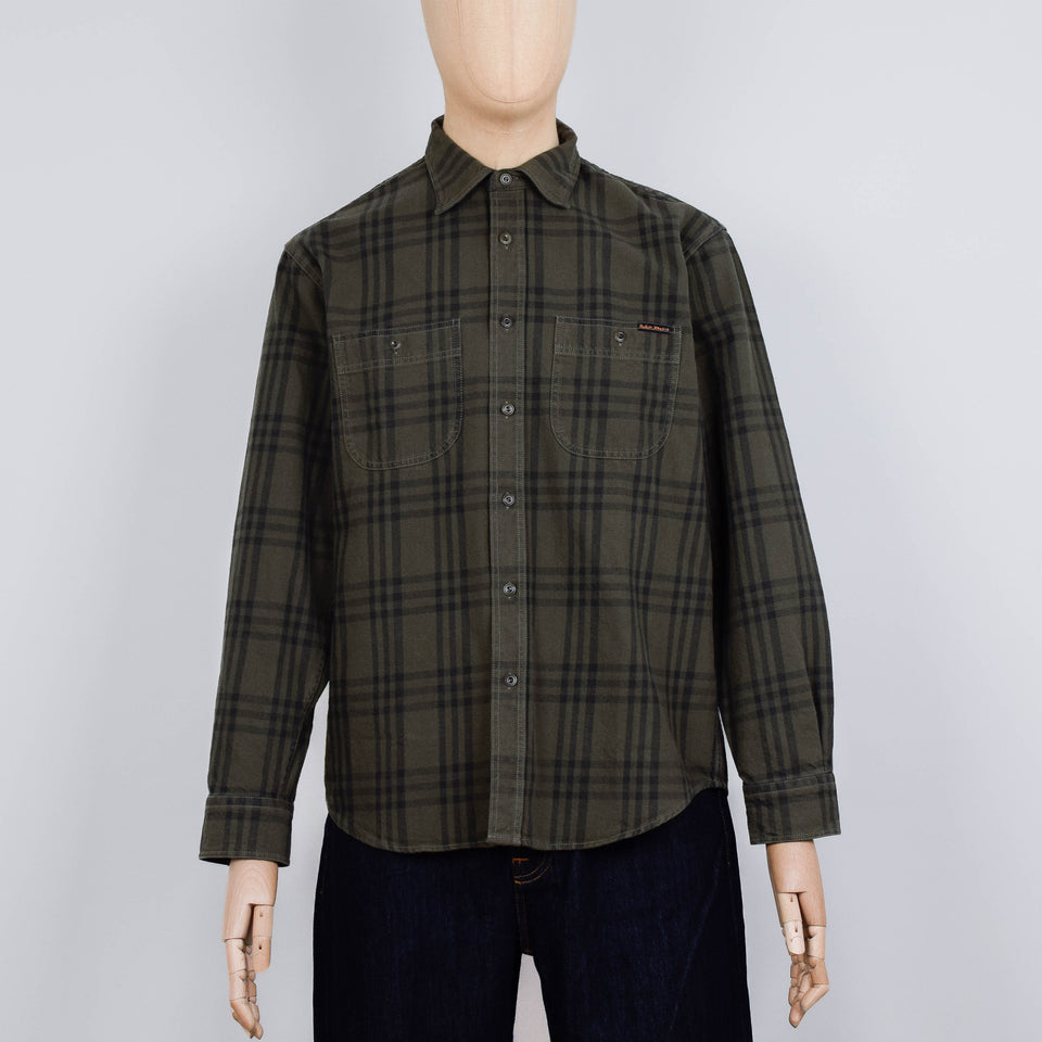 Nudie Jeans Julian Worker Plaid Check Shirt - Olive