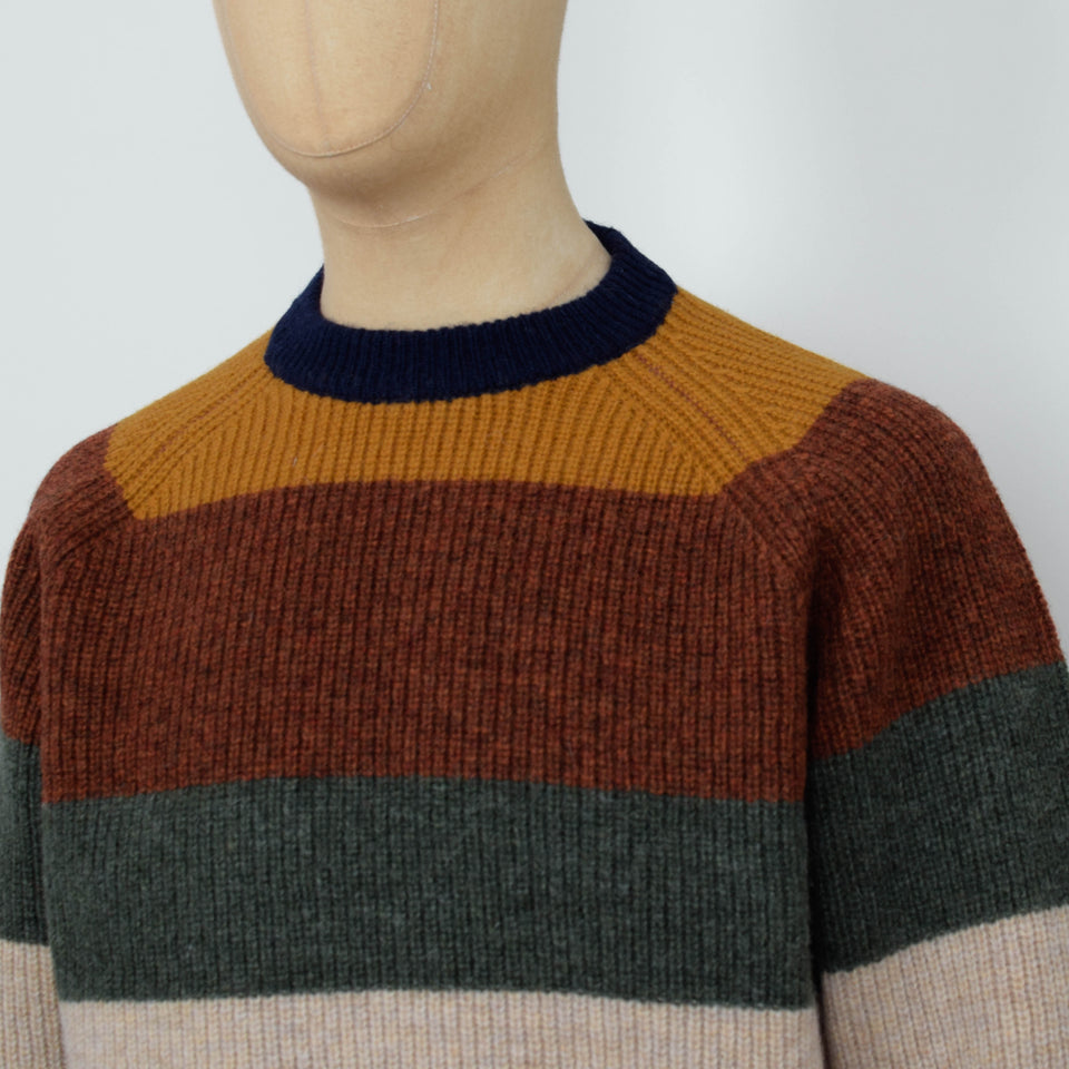 Beams Plus Crew Multi Stripe 5G - Navy