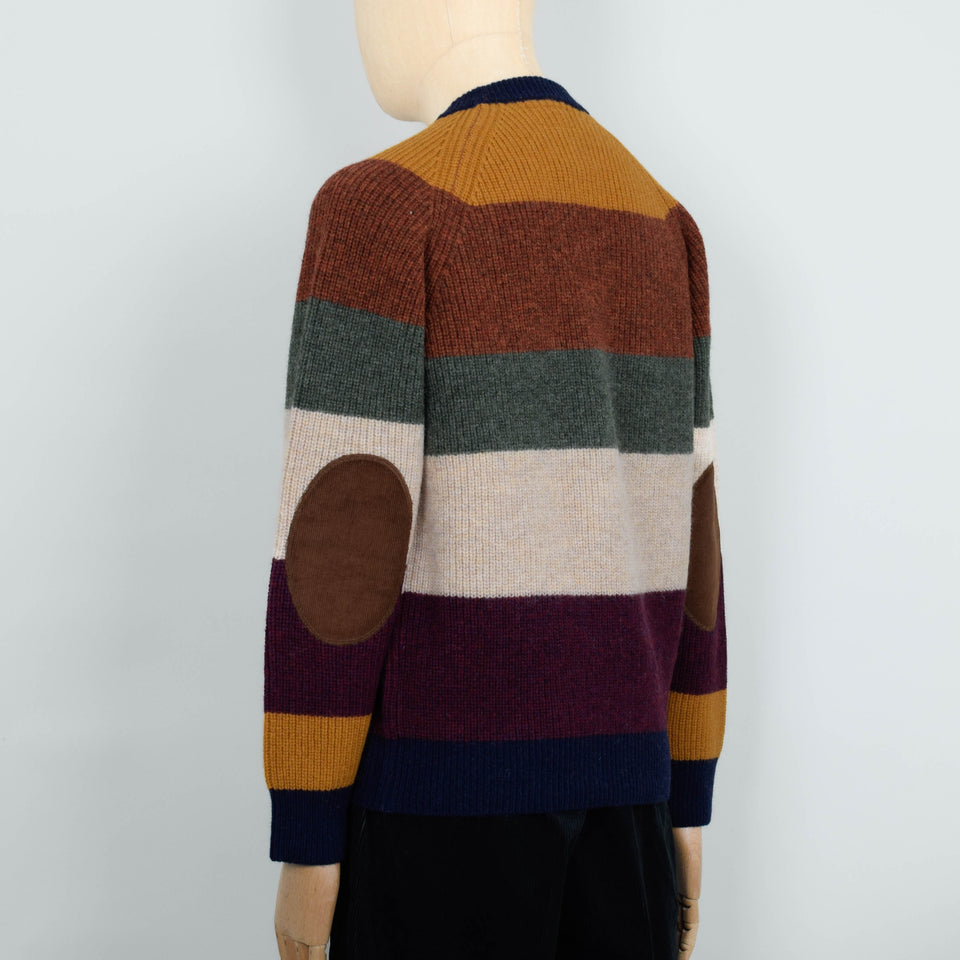 Beams Plus Crew Multi Stripe 5G - Navy