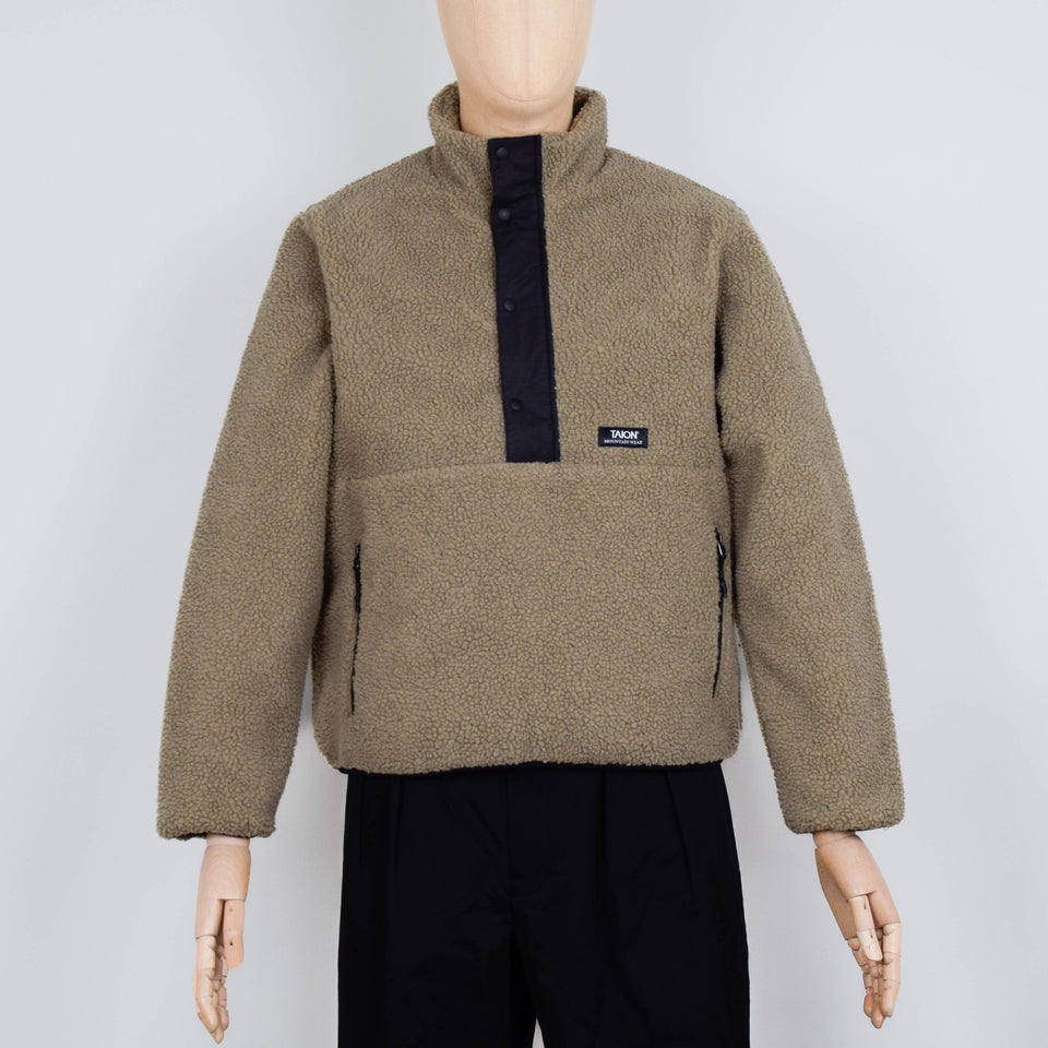 Taion Pull Over Boa Hi Neck Jacket - D.BeigexBlack
