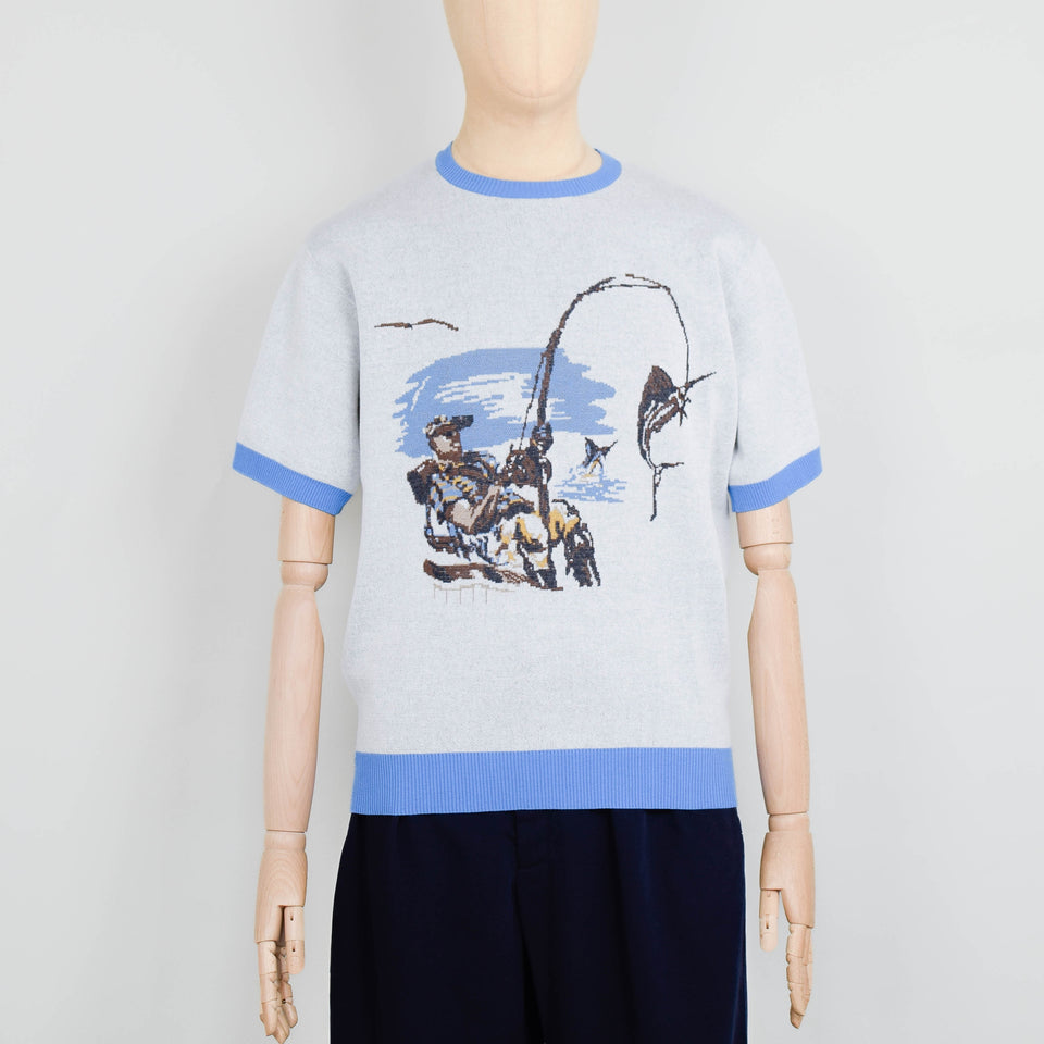 Beams Plus Knit Tee Jacquard - Fishing
