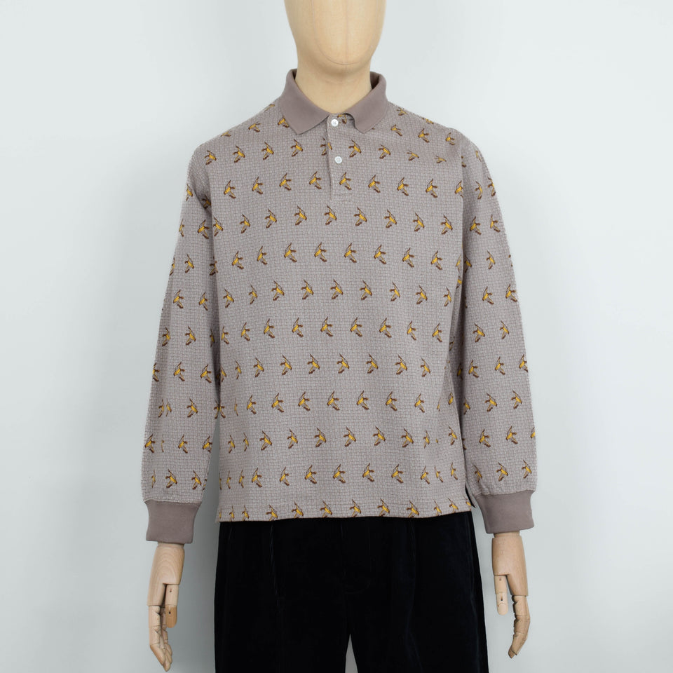 Beams Plus Knit Polo Pattern Jacquard - Beige