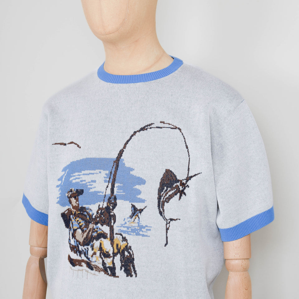 Beams Plus Knit Tee Jacquard - Fishing