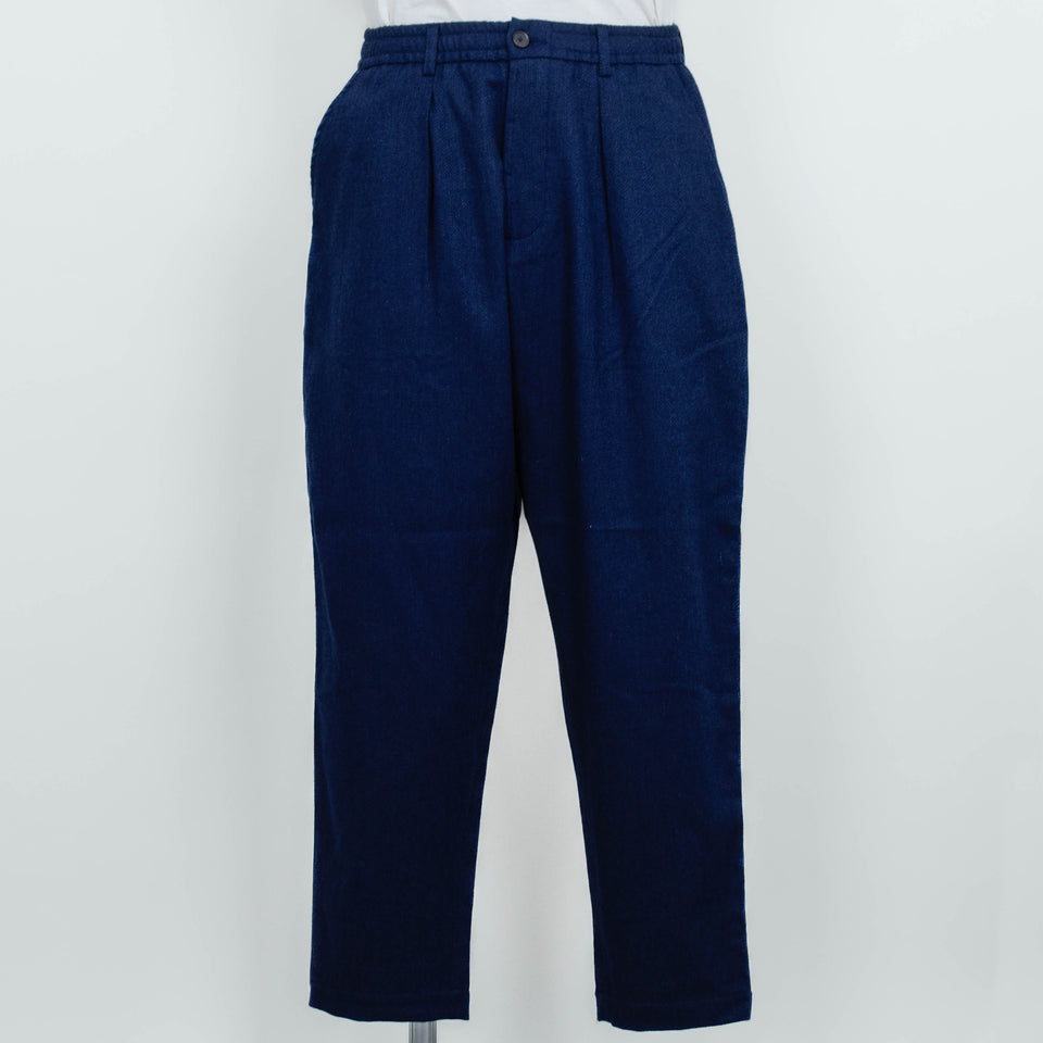 Universal Works Pleated Track Pant Wool Herringbone - Navy