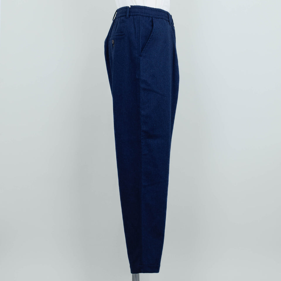 Universal Works Pleated Track Pant Wool Herringbone - Navy