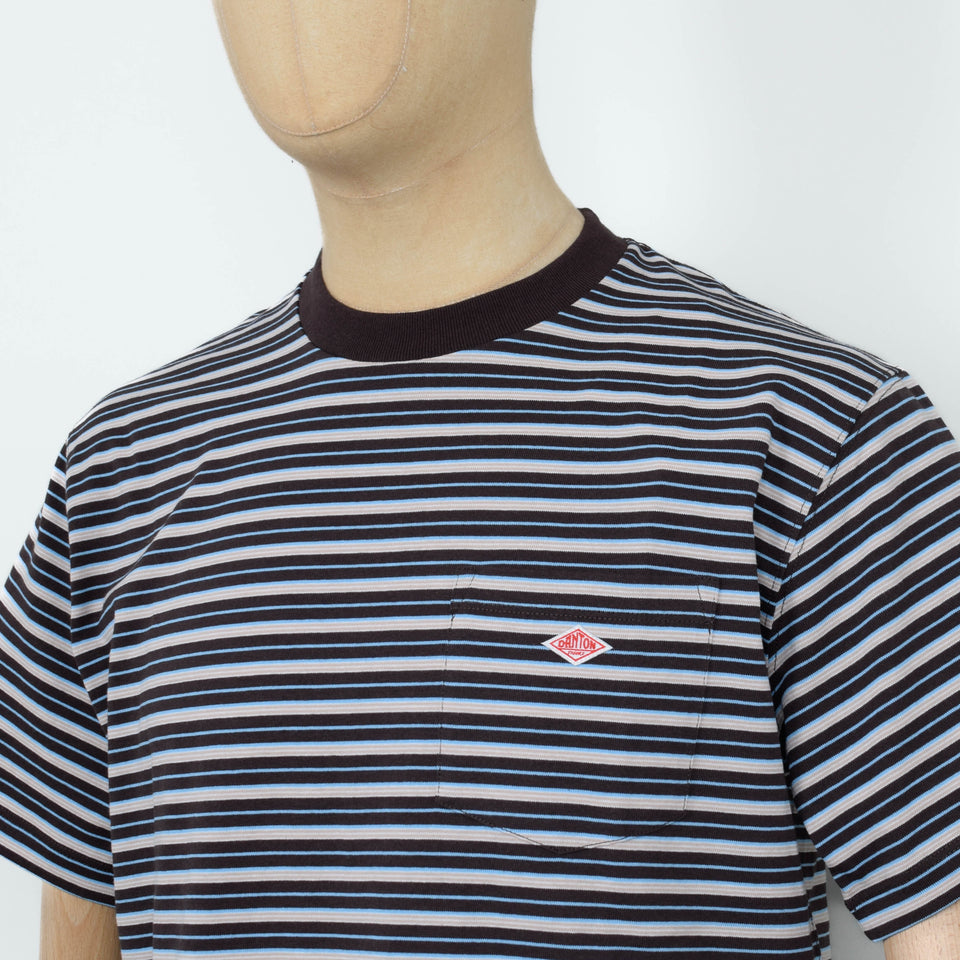 Danton Pocket T-Shirt - Dark Brown / Beige / Sax Multi