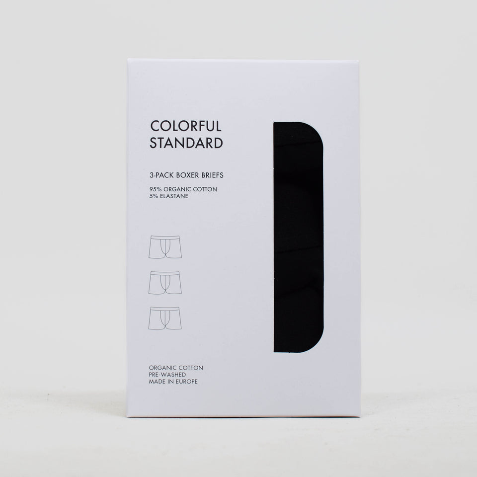 Colorful Standard 3 Pack Organic Boxer Briefs - Deep Black