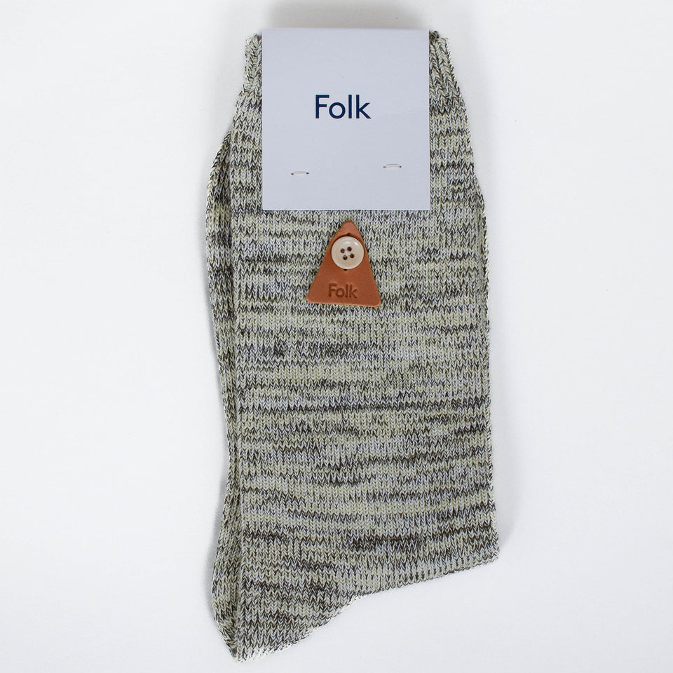 Folk Melange Socks - Light Olive Mix