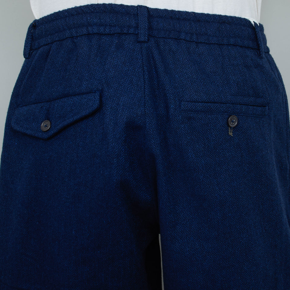 Universal Works Pleated Track Pant Wool Herringbone - Navy