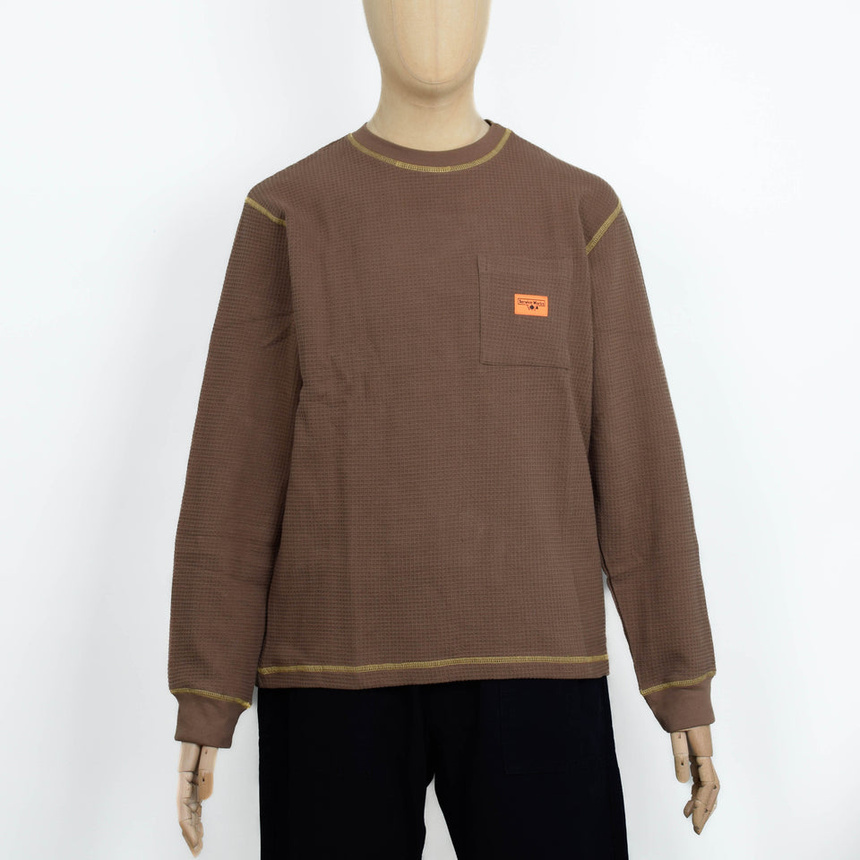 Service Works Waffle Contrast Thermal LS Tee - Brown/Yellow