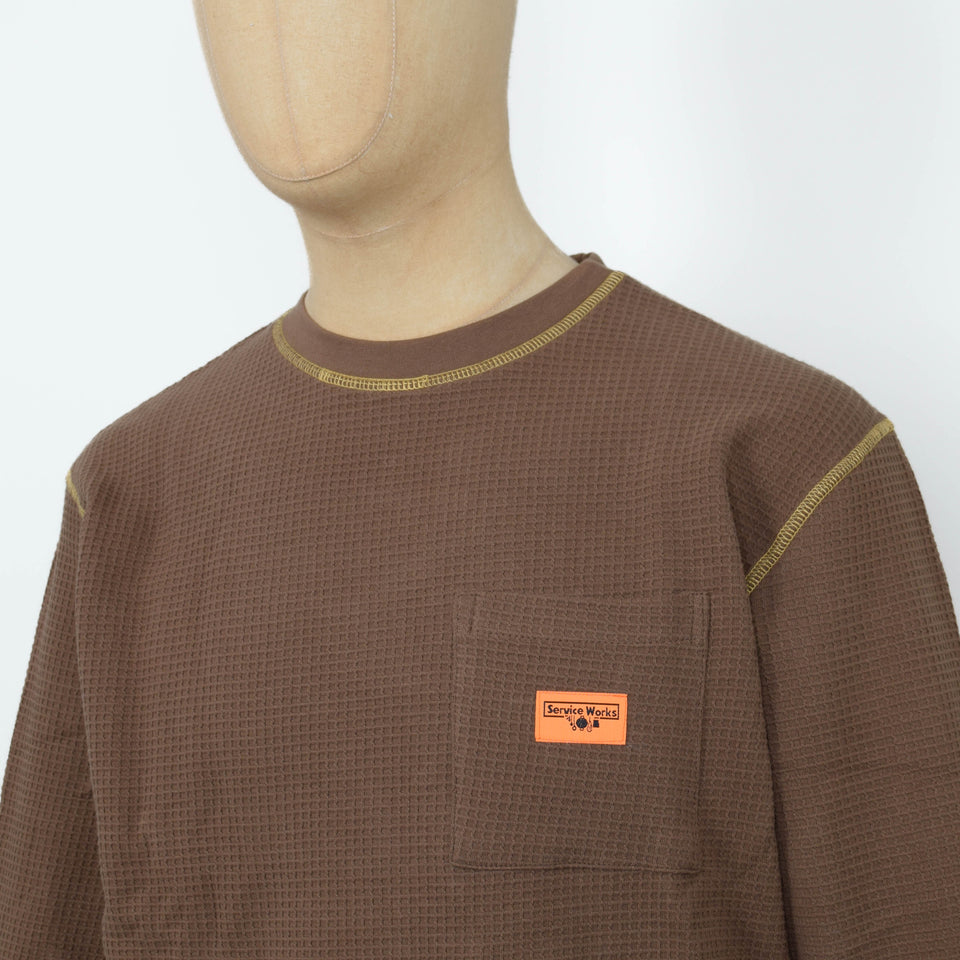 Service Works Waffle Contrast Thermal LS Tee - Brown/Yellow