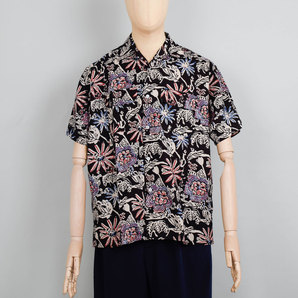 Beams Plus Open Collar Block Print - Black