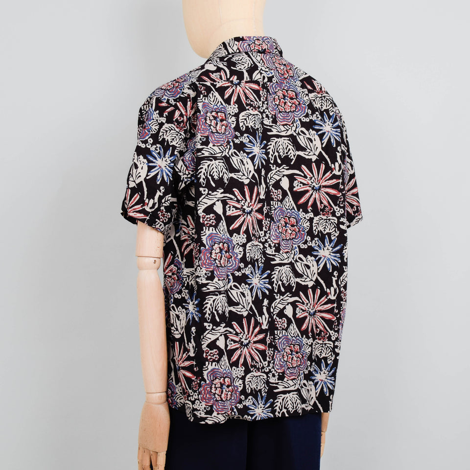Beams Plus Open Collar Block Print - Black
