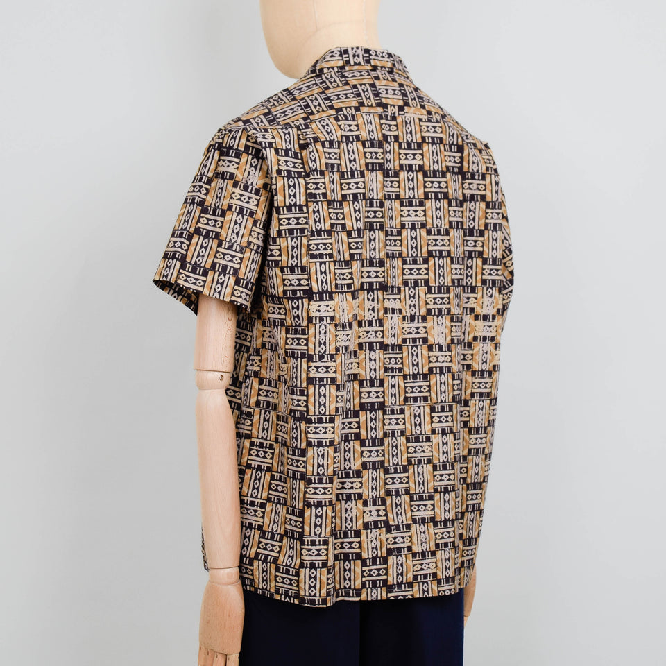 Beams Plus Open Collar Block Print - Black Multi