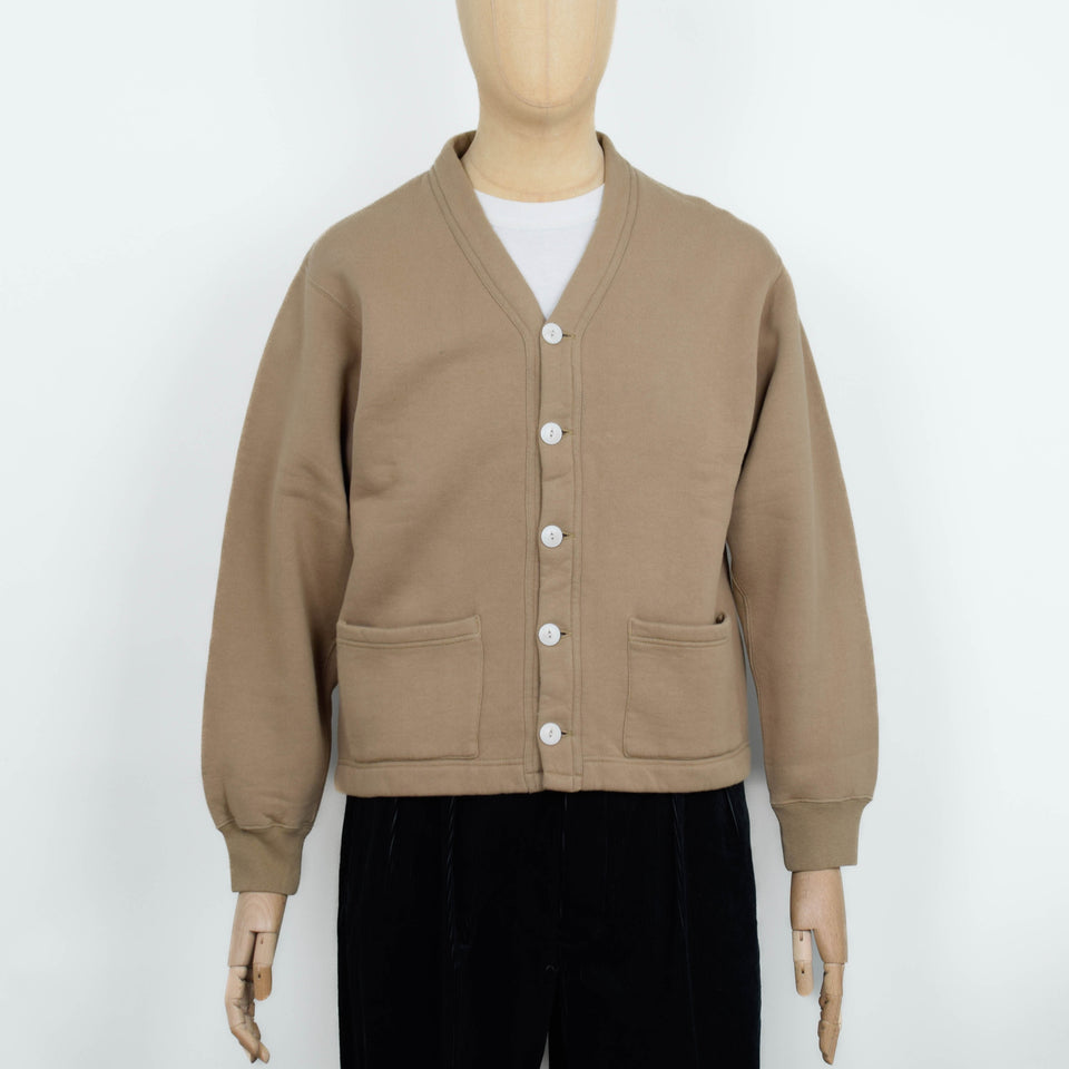 Beams Plus Sweat V Cardigan Raised Back - Khaki