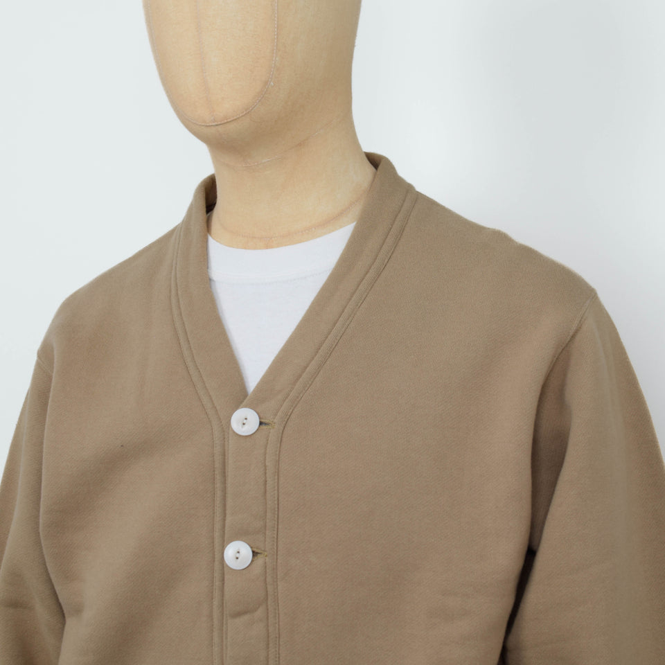 Beams Plus Sweat V Cardigan Raised Back - Khaki