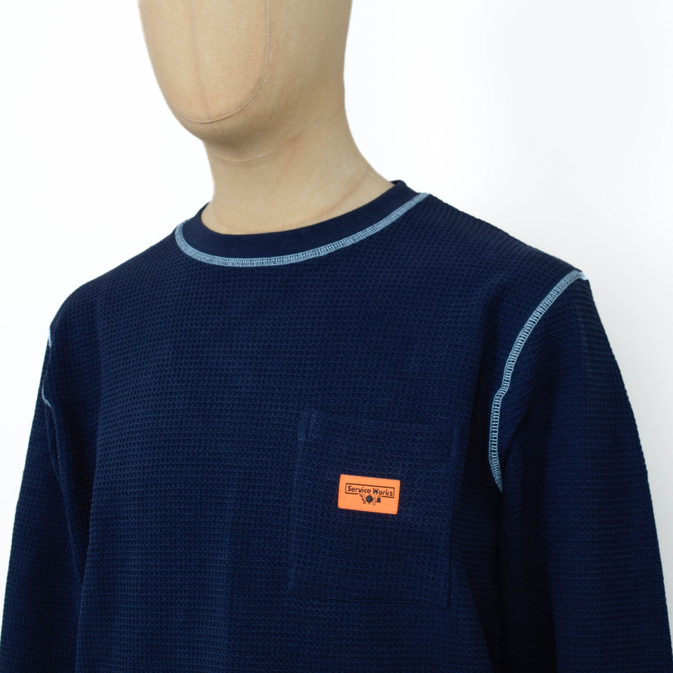 Service Works Waffle Contrast Thermal LS Tee - Navy/Blue