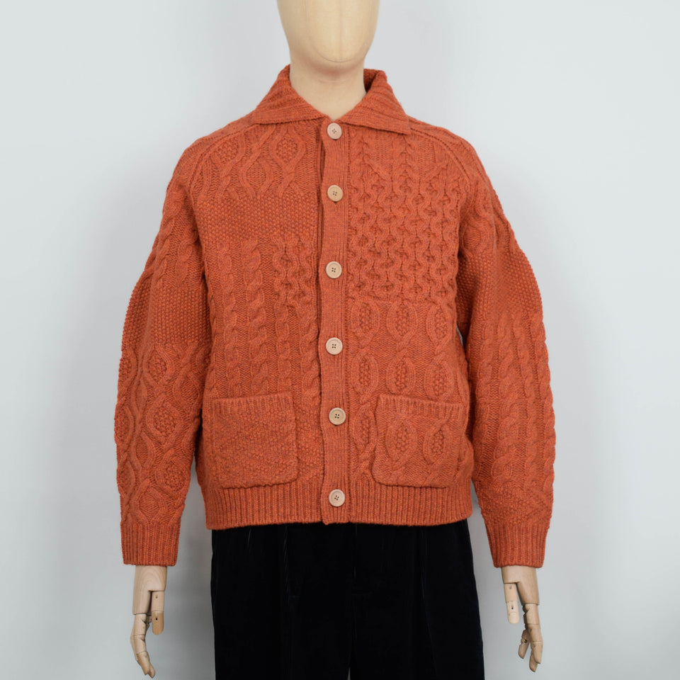 Beams Plus Cardigan Aran Patchwork - Orange