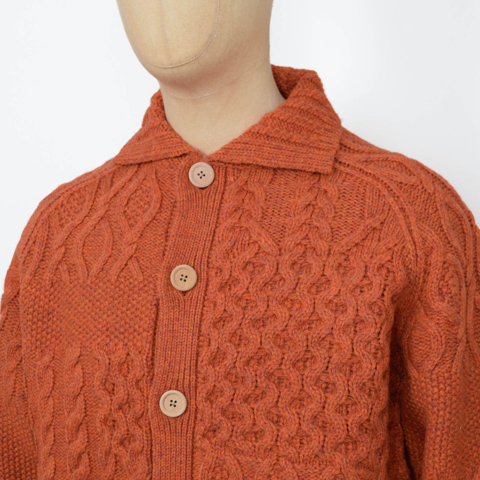 Beams Plus Cardigan Aran Patchwork - Orange