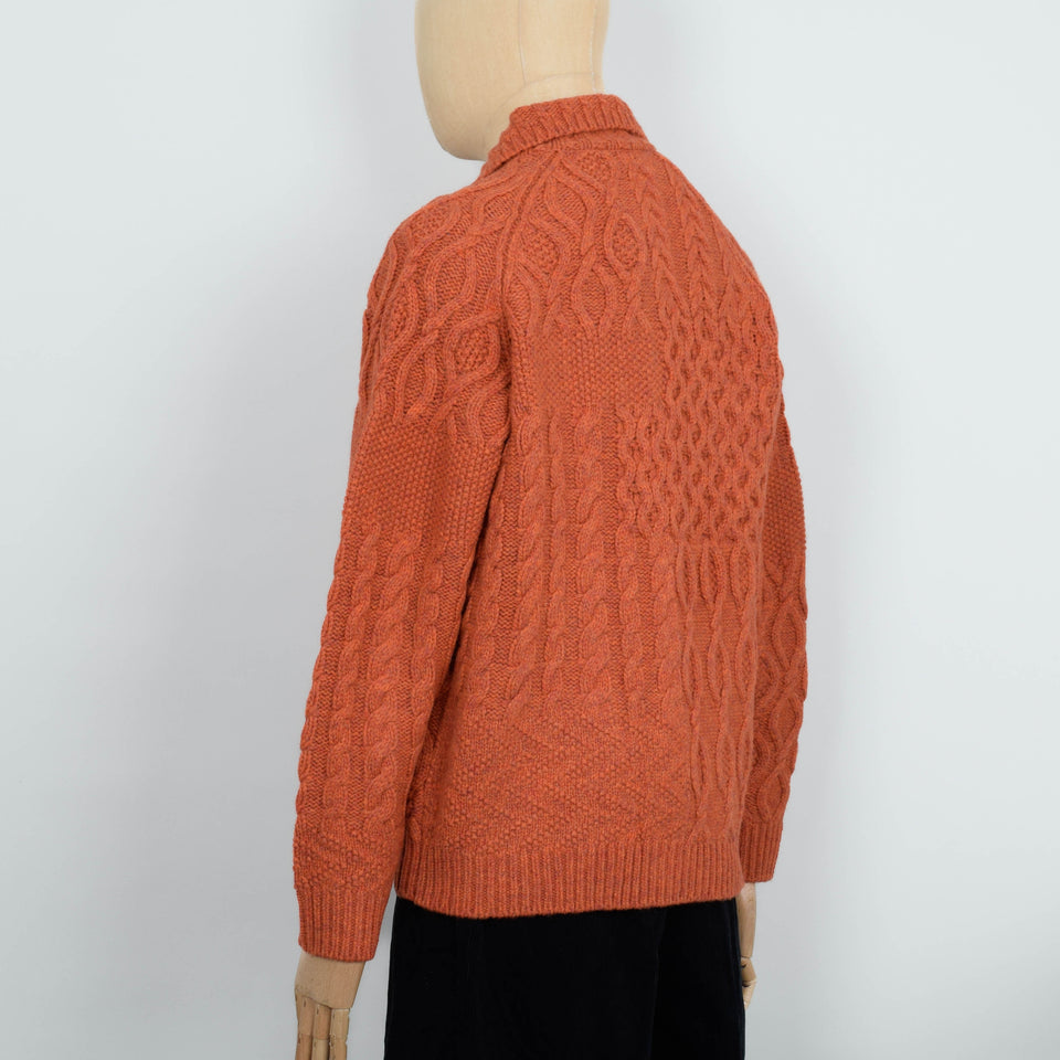 Beams Plus Cardigan Aran Patchwork - Orange