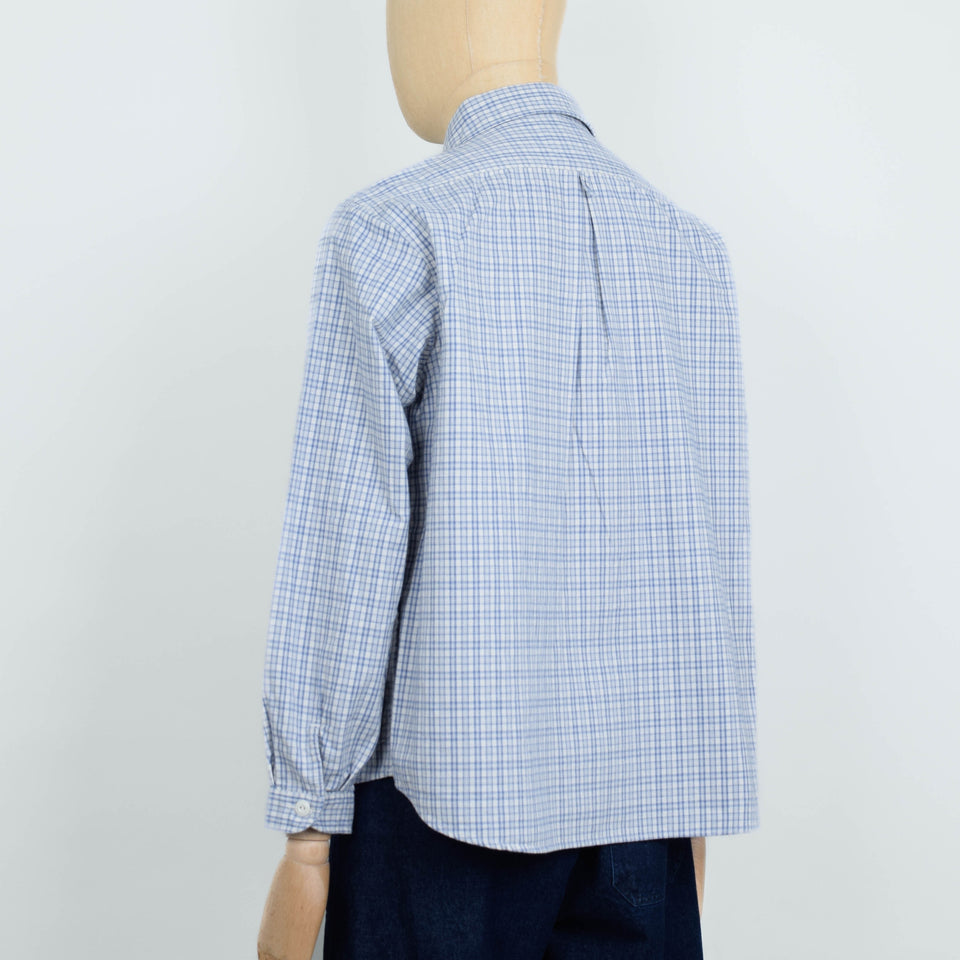 Danton Round Collar P.O Shirt L/S - Sax Ecru Check