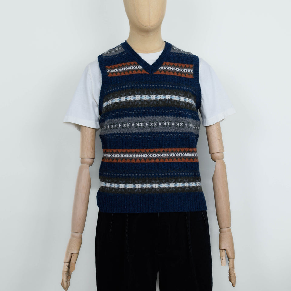 Beams Plus Fair Isle Knit Vest - Navy
