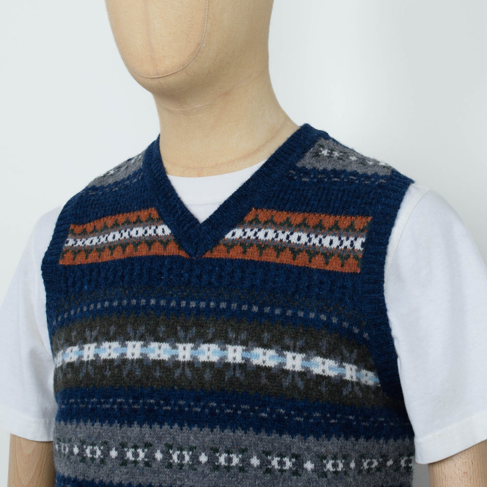 Beams Plus Fair Isle Knit Vest - Navy
