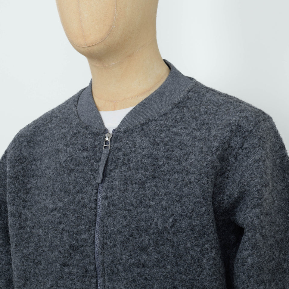 Universal Works Wool Fleece Zip Bomber Jacket - Grey Marl