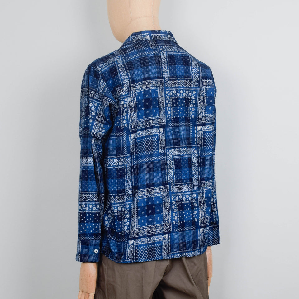 Beams Plus MIL Open Collar - Indigo Plaid Discharge Print