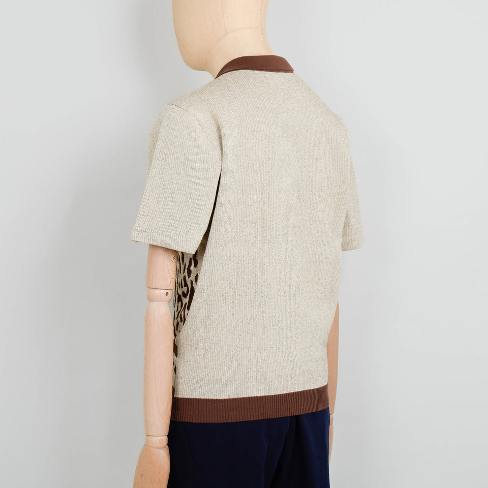 Beams Plus Half Zip Knit Polo Animal Jacquard - Giraffe