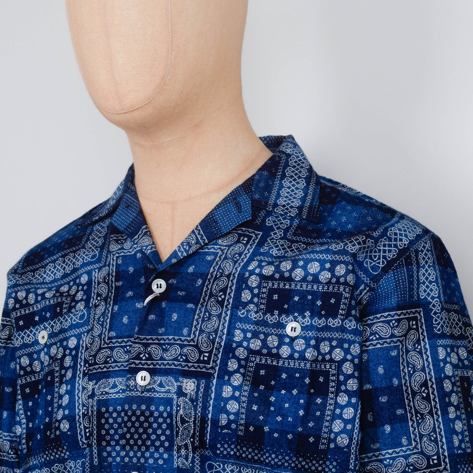 Beams Plus MIL Open Collar - Indigo Plaid Discharge Print