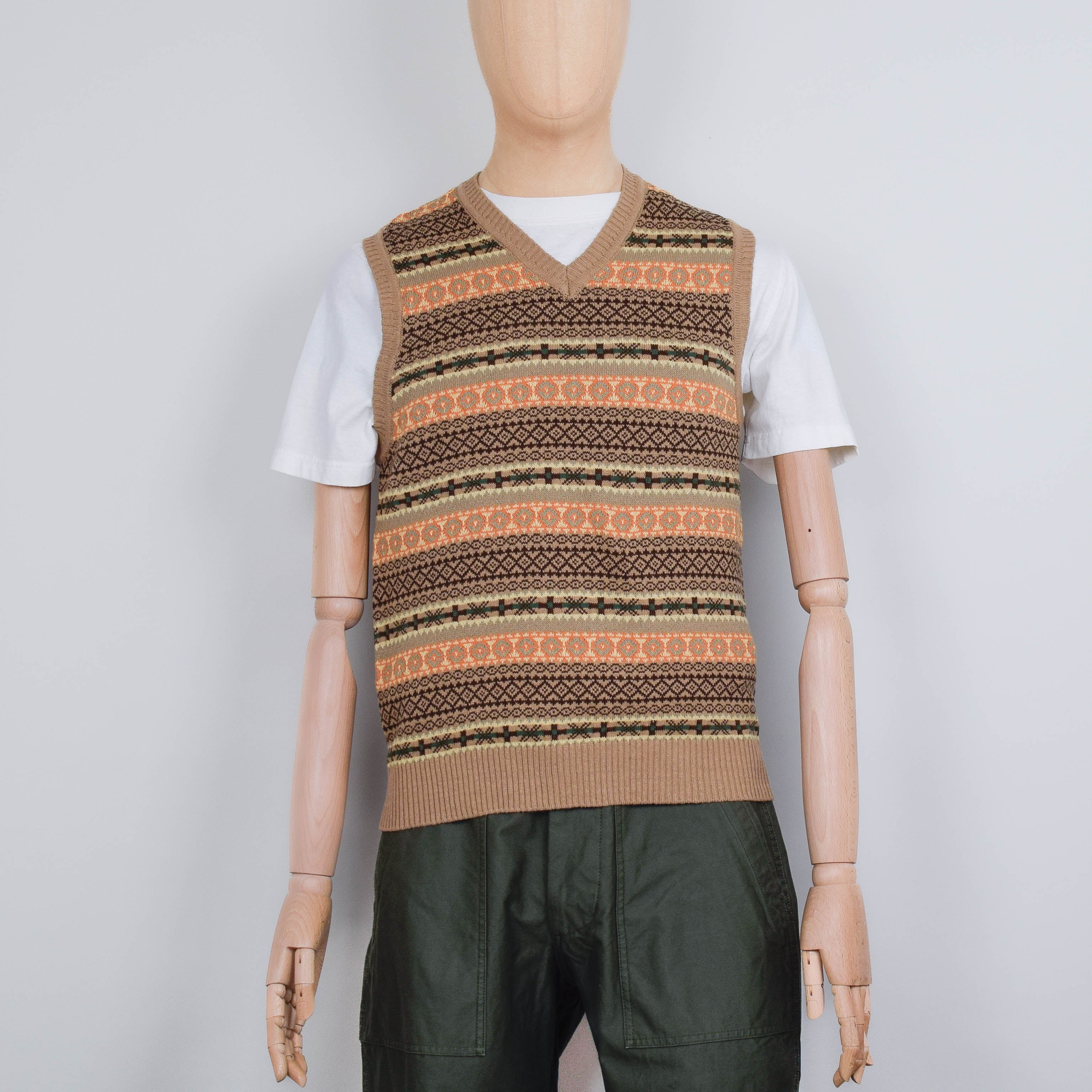 JAMIESON'S × BEAMS PLUS FAIRISLE VEST GR Beams Plus Cotton Linen Vest Fair Isle Pattern Green