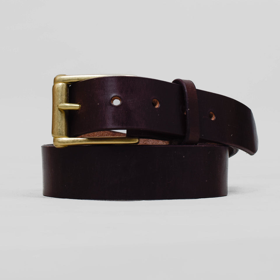 Barnes & Moore Garrison Oak Bark Leather Belt - Oxblood / Brass