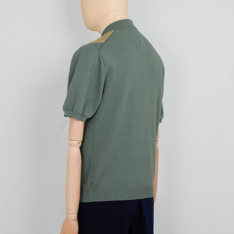 Beams Plus Zip Knit Polo Stripe - Olive