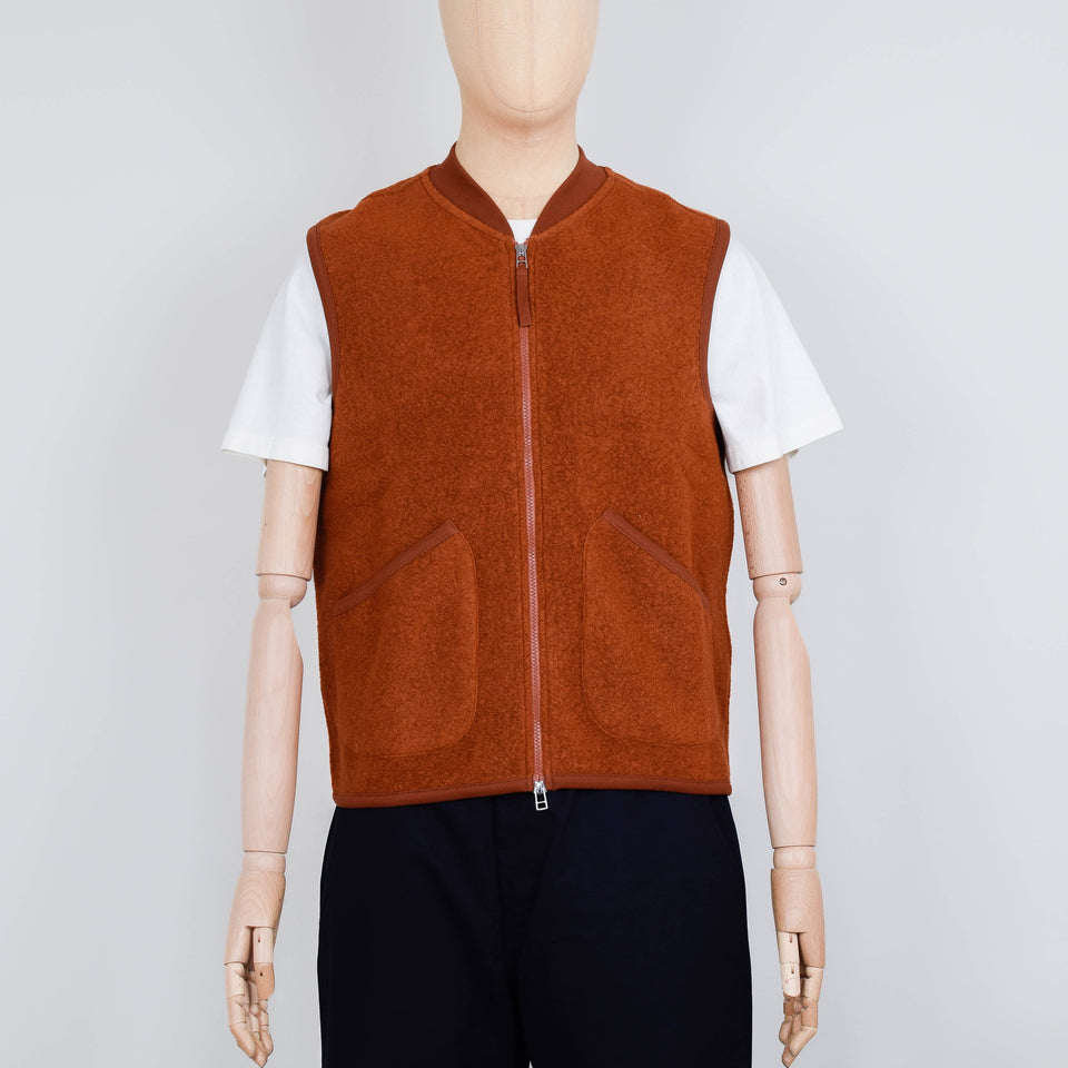 Universal Works Wool Fleece Zip Waistcoat - Rust