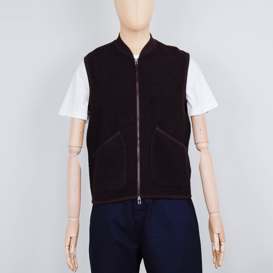 Universal Works Wool Fleece Zip Waistcoat - Brown