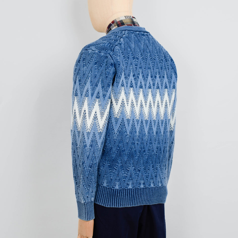 Beams Plus Cardigan Jacquard Indigo Yarn - Indigo
