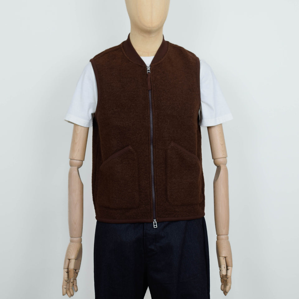Universal Works Wool Fleece Zip Waistcoat - Cacao