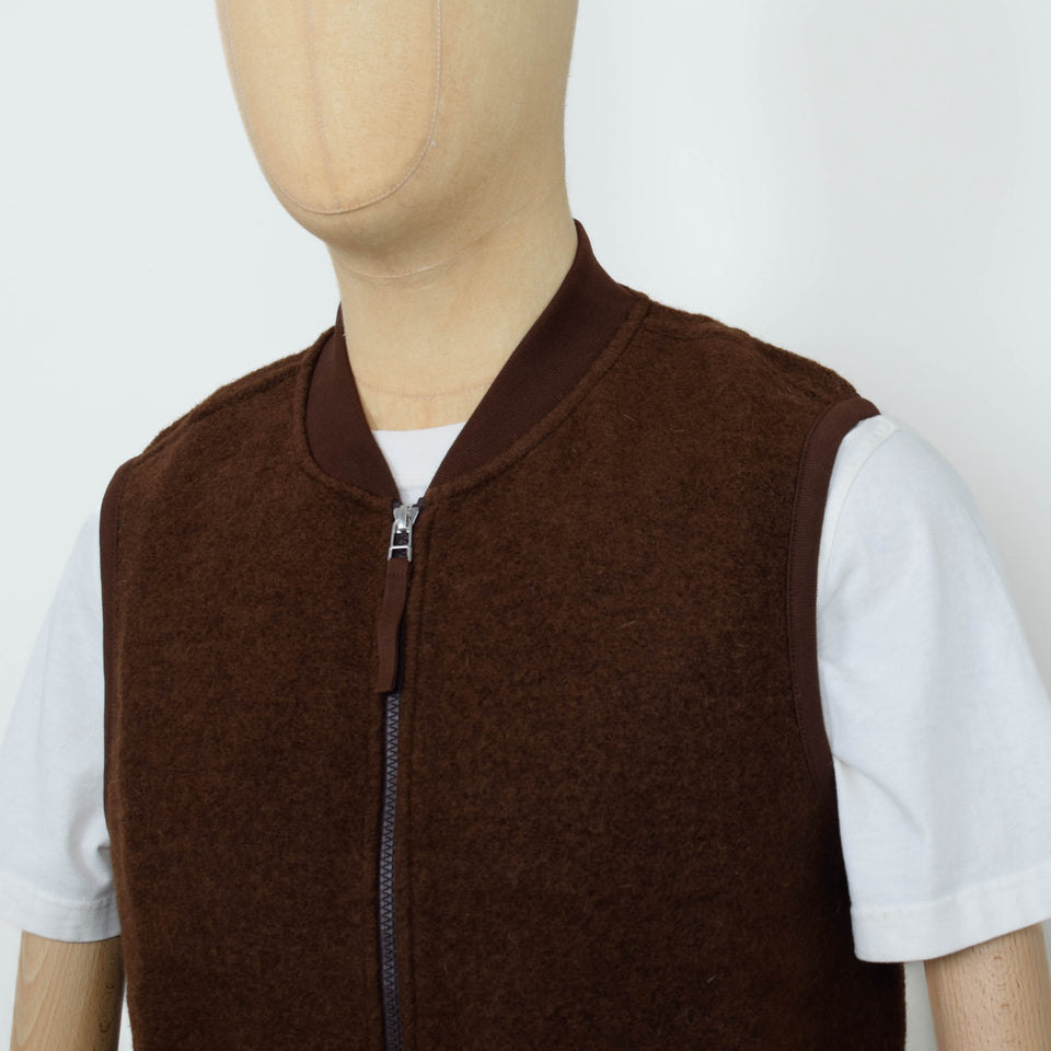 Universal Works Wool Fleece Zip Waistcoat - Cacao