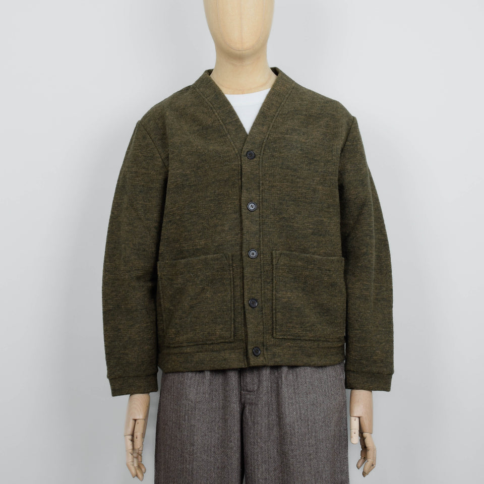 Universal Works Advance Cardigan Wool Mix Knit - Olive