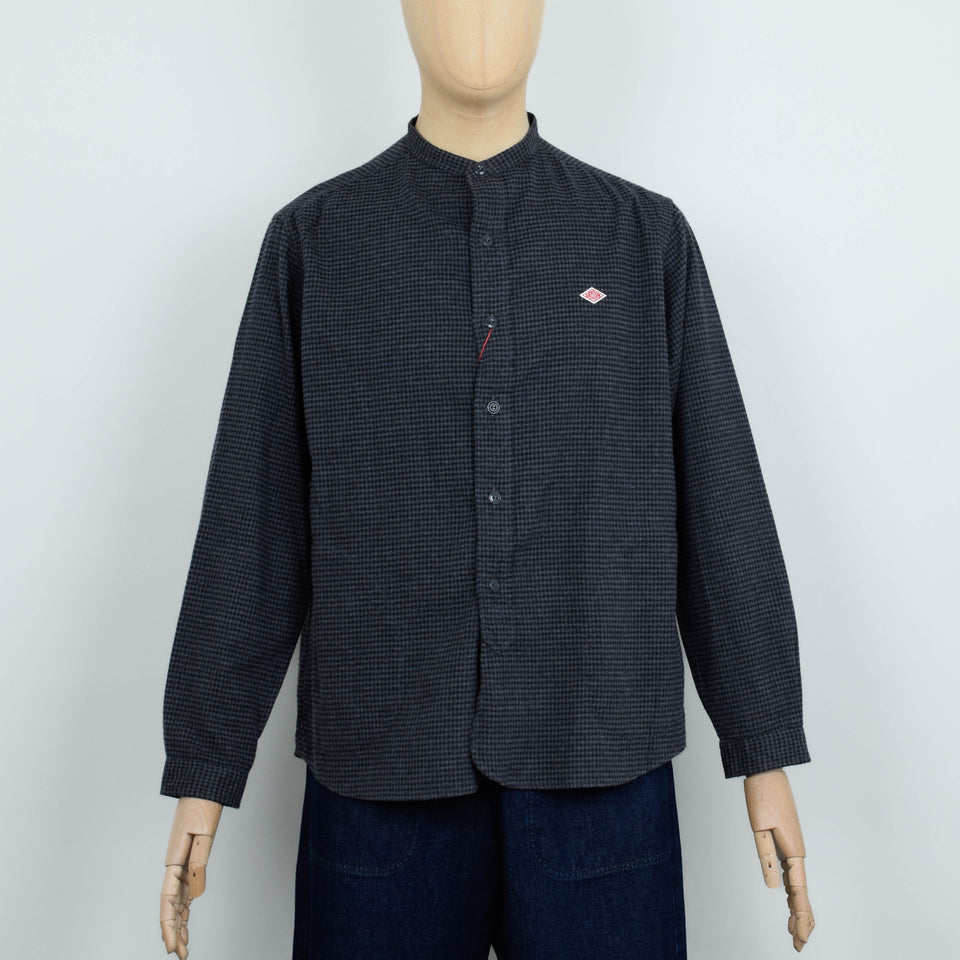 Danton Band Collar Shirt L/S - Black Charcoal Check