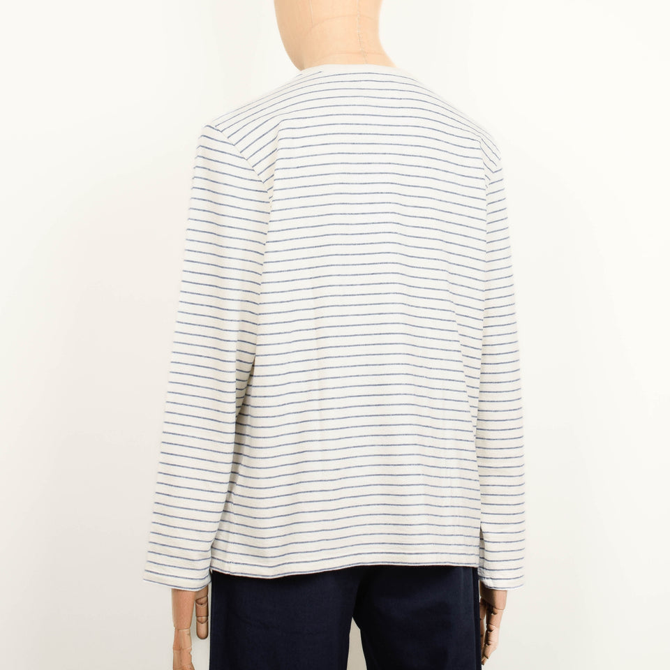 Folk LS Textured Stripe T-Shirt - Ecru / Soft Blue
