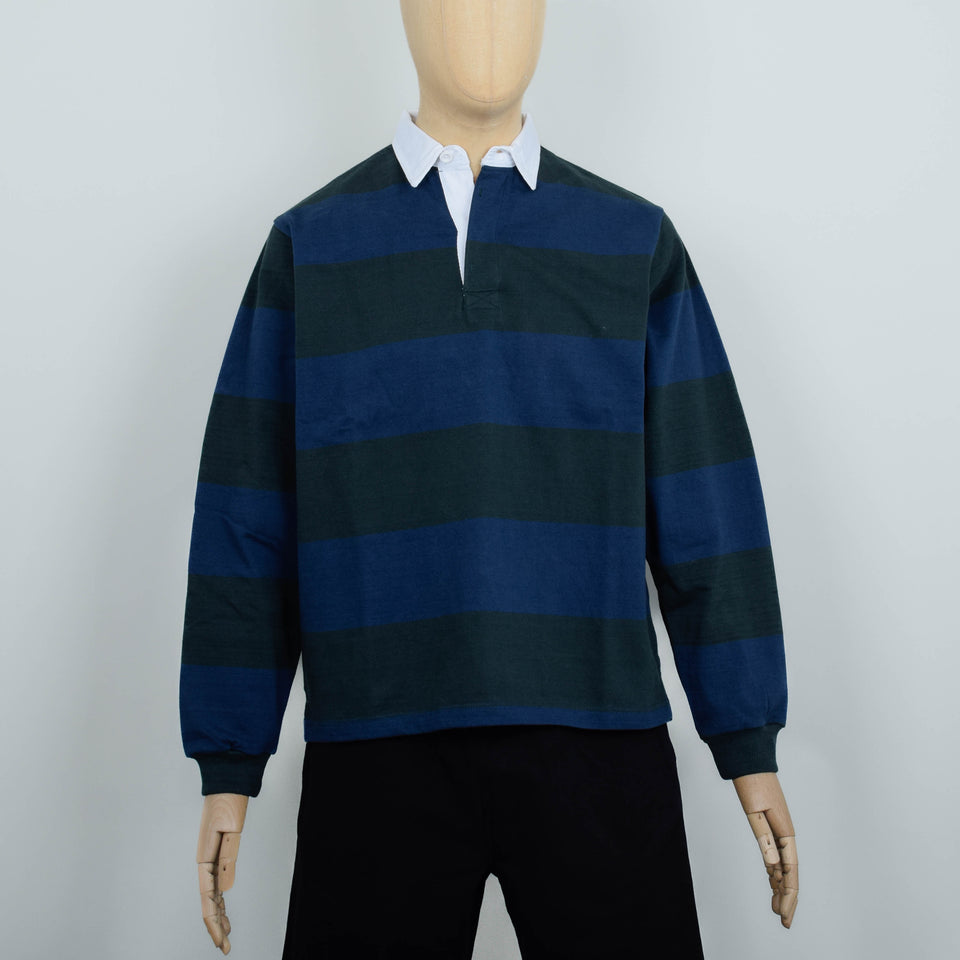 Opensider Classic Rugby Shirt - Blue/Green Wide Stripe